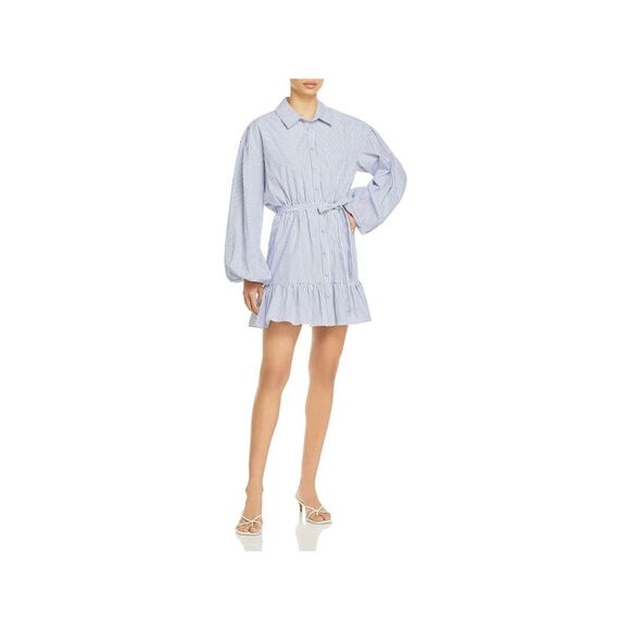 CINQ A SEPT Womens White Belted Button Front Balloon Sleeve Short Shirt Dress 12 - Picture 3 of 3
